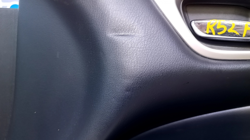 Door trim card front right Nissan Pathfinder 13-20 black with black insert leather, armrest black leather, molding under wood gloss, scuffs, dents, abrasions, scratches, pokes