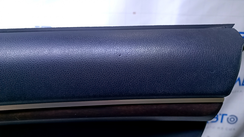 Door trim card front right Toyota Highlander 14-16 gray with black insert leather, armrest black leather, JBL, molding dark wood structure, armrest dented, dents, bump, scuffs