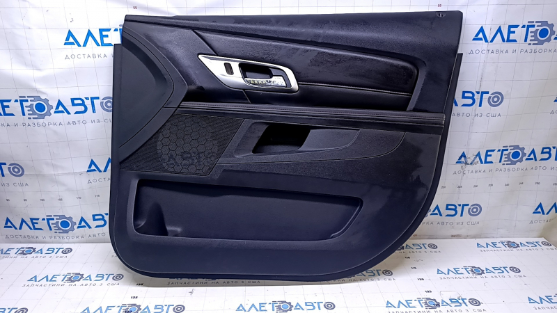 Door trim card front right GMC Terrain 12-17 black with black insert leather, armrest black leather, red stitching, scuffs, scratches