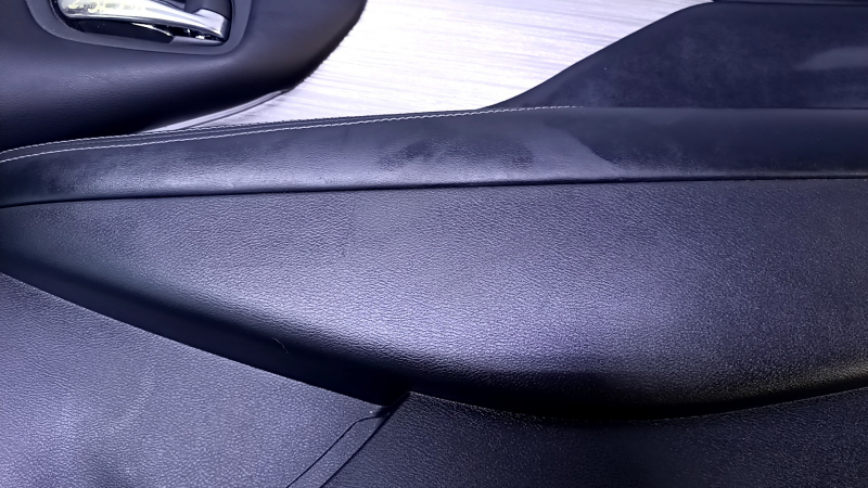 Door trim card front right Nissan Murano z52 15-17 black with black insert leather, armrest black leather, molding gray gloss, dents, scratches, abrasions