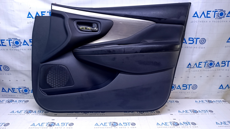Door trim card front right Nissan Murano z52 15-17 black with black insert leather, armrest black leather, molding gray gloss, dents, scratches, abrasions, pokes