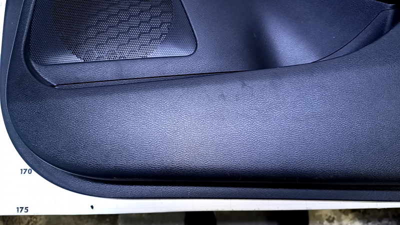 Door trim card front right Nissan Murano z52 15-17 black with black insert leather, armrest black leather, molding gray gloss, dents, scratches, abrasions, pokes