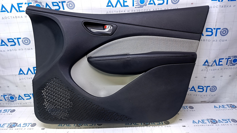 Door trim card front right Dodge Dart 13-16 black with light gray insert cloth, armrest black leather, scuffs, scratches, dents