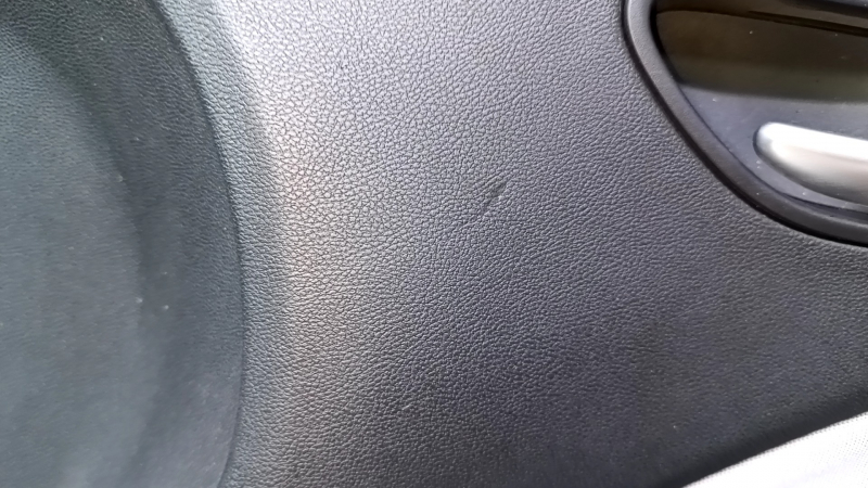 Door trim card front right Dodge Dart 13-16 black with light gray insert cloth, armrest black leather, scuffs, scratches, dents
