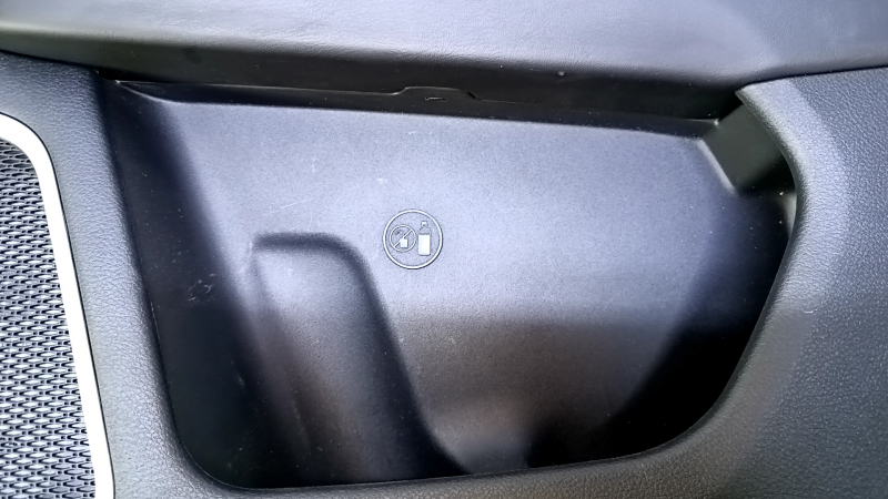 Door trim card front right Jeep Compass 17- black with black insert leather, black leather armrest, brown stitching, gray insert under the speaker, scuff, dent, abrasions, scratches
