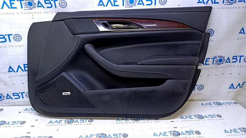 Door trim card front right Cadillac CTS 14- black with black insert leather, armrest black leather, molding dark wood gloss, BOSE, scratches, abrasions, dents, scuffs, scratches
