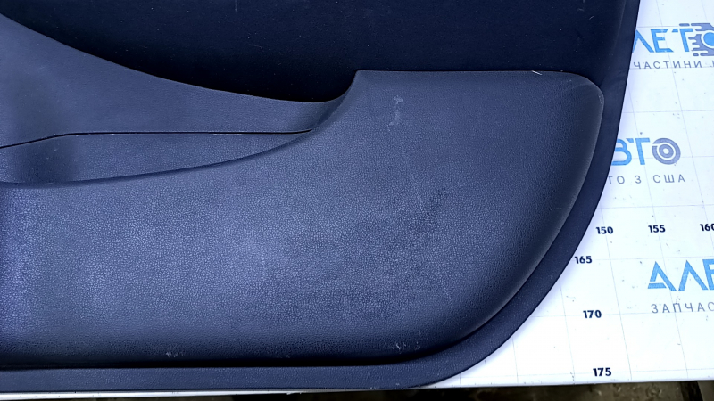 Door trim card front right Nissan Leaf 13-17 black with black insert leather, armrest black leather, bumps, scratches, abrasions, dents, scuffs