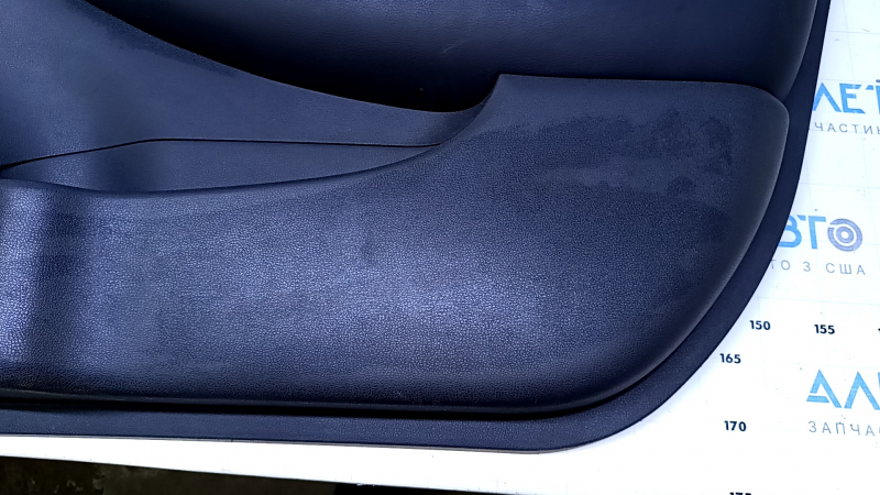 Door trim card front right Nissan Leaf 13-17 black with black insert leather, armrest black leather, scuffs, scratches, abrasions, dents