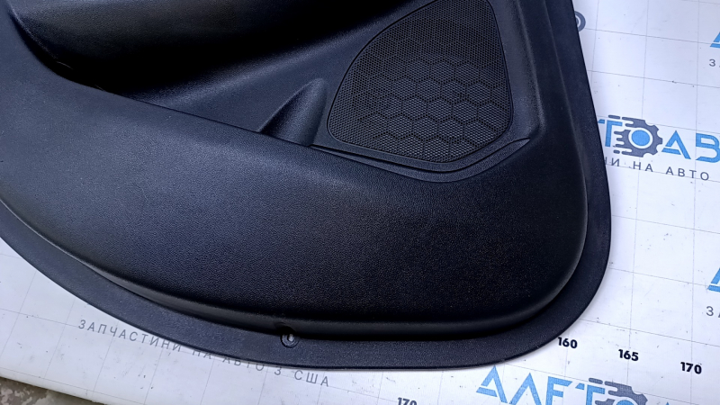 Door trim card rear left Chevrolet Malibu 16- black with black insert cloth, armrest black cloth, scratches, abrasions