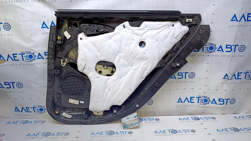 Door trim card rear left Chevrolet Malibu 16- black with black insert cloth, armrest black cloth, scratches, abrasions