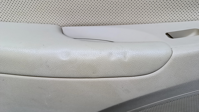 Door trim card rear left Hyundai Sonata 11-15 beige with beige insert leather, armrest beige leather, molding gray gloss, dents, abrasions, scratches