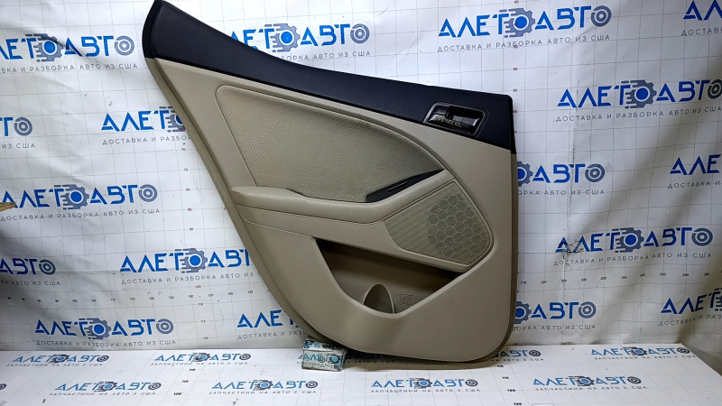 Door trim card rear left Kia Optima 11-15 beige with beige insert cloth, armrest beige leather, handle black matte, dents, abrasions, scratches, for dry cleaning