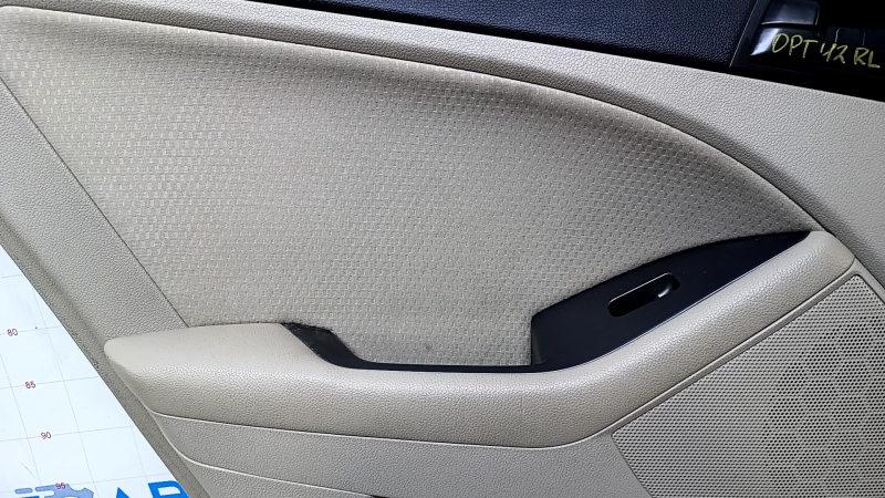 Door trim card rear left Kia Optima 11-15 beige with beige insert cloth, armrest beige leather, handle black matte, dents, abrasions, scratches, for dry cleaning