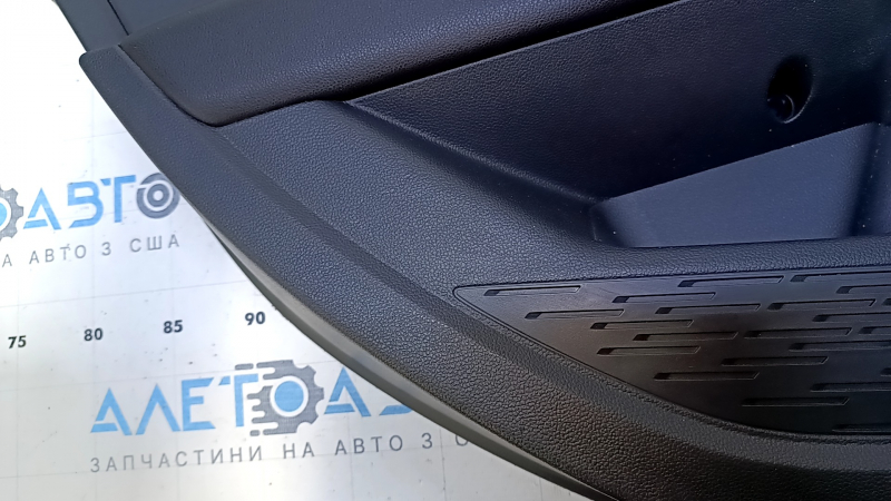 Door trim card rear left VW Jetta 19- black with black insert plastic, armrest black leather, scuffs, dent