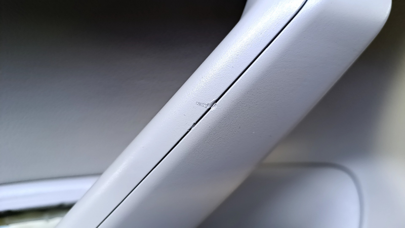 Door trim card rear left VW Passat b8 16-19 USA gray with gray insert leather, armrest gray leather, molding dark wood gloss, scuffs, scratches, nicks