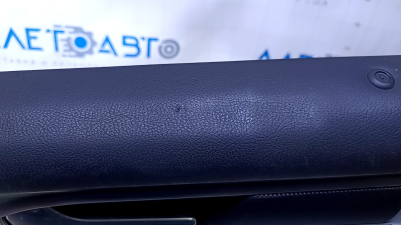 Door trim card rear left Ford Fusion mk5 13-16 black with black insert cloth, armrest black leather, molding gray gloss, dents, scratches, abrasions