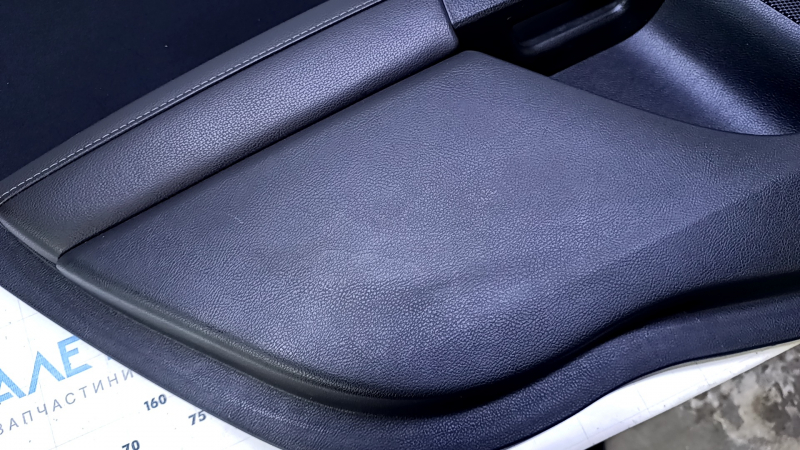 Door trim card rear left Ford Fusion mk5 13-16 black with black insert cloth, armrest black leather, molding gray gloss, dents, scratches, abrasions