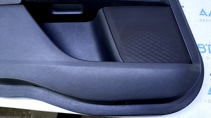 Door trim card rear left Ford Fusion mk5 13-16 black with black insert cloth, armrest black leather, molding gray gloss, dents, scratches, abrasions