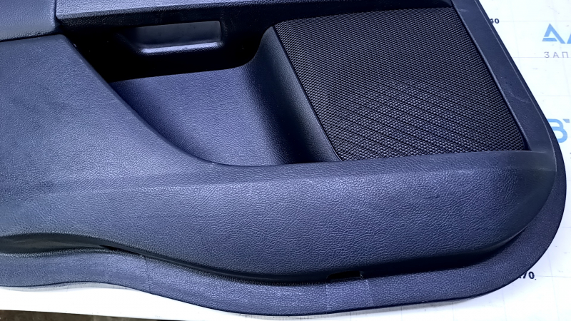 Door trim card rear left Ford Fusion mk5 17-19 black with black insert cloth, armrest black leather, molding gray structure, scuffs, dents