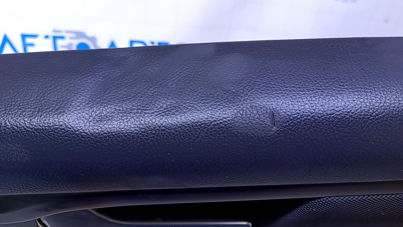 Door trim card rear left Ford Fusion mk5 13-16 black with black insert cloth, armrest black leather, molding gray gloss, dents, scuffs, scratches, abrasions
