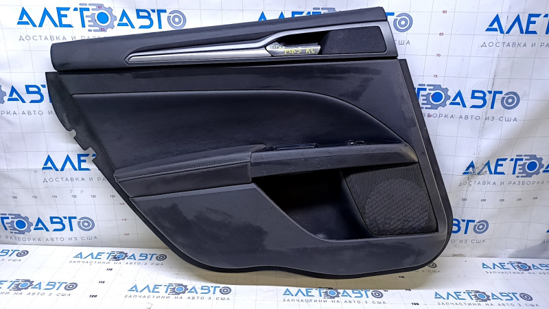 Door trim card rear left Ford Fusion mk5 13-16 titanium black, with black leather insert, armrest black leather, molding gray gloss, dents, scratches, abrasions, scuffs, bumps