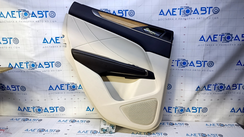 Door trim card rear left Lincoln MKC 15- beige with beige insert leather, armrest dark brown leather, insert wood structure, under the tweeter, chrome, dents, scuffs, abrasions