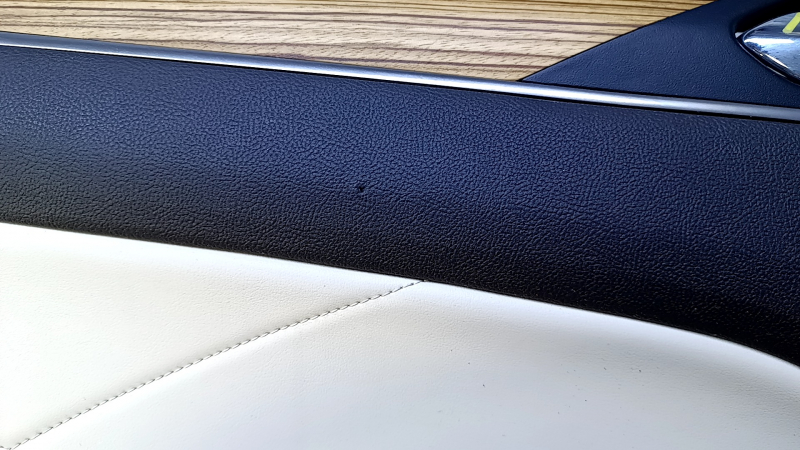 Door trim card rear left Lincoln MKC 15- beige with beige insert leather, armrest dark brown leather, insert wood structure, under the tweeter, chrome, dents, scuffs, abrasions