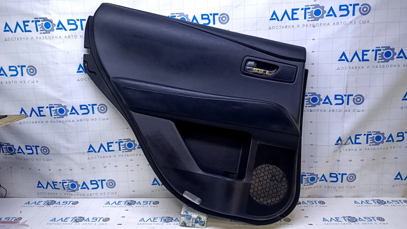 Door trim card rear left Lexus RX350 RX450h 10-15 black with black insert leather, armrest black leather, dents, bumps, scratches, abrasions