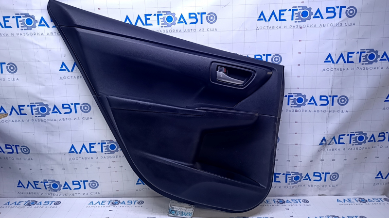 Door trim card rear left Toyota Camry v55 15-17 usa black with black insert plastic, armrest black rubber, dents, abrasions, scratches