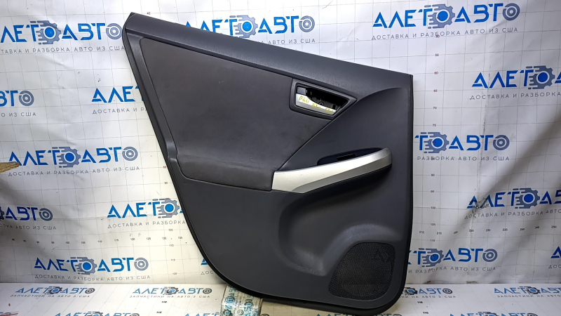 Door trim card rear left Toyota Prius 30 10-15 dark gray with dark gray insert cloth, armrest dark gray cloth, broken fasteners, scratches, abrasions