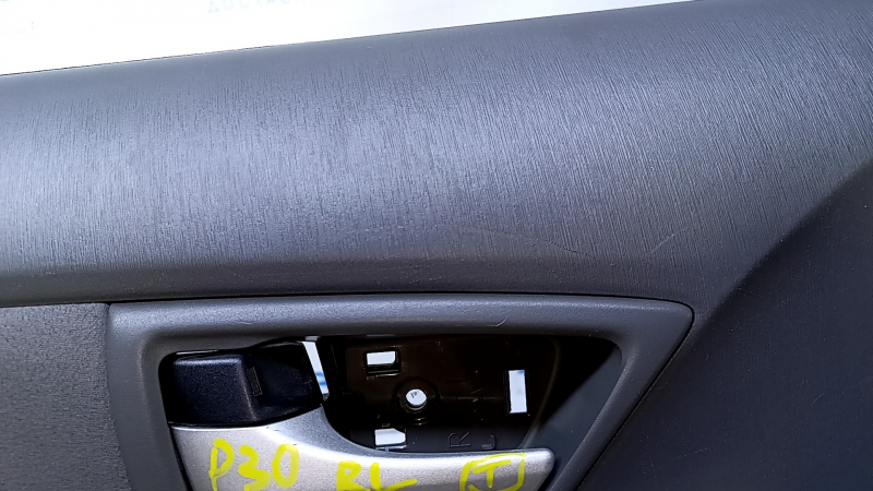 Door trim card rear left Toyota Prius 30 10-15 dark gray with dark gray insert cloth, armrest dark gray cloth, broken fasteners, scratches, abrasions