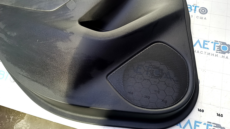Door trim card rear left Mazda 6 13-15 Sport black with black insert leather, armrest black leather, molding gray gloss, bumps, dents, scratches, abrasions