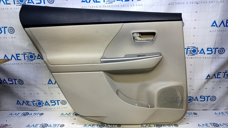 Door trim card rear left Toyota Prius V 12-17 beige with beige insert cloth, armrest beige cloth, scuffs, scratches, for dry cleaning