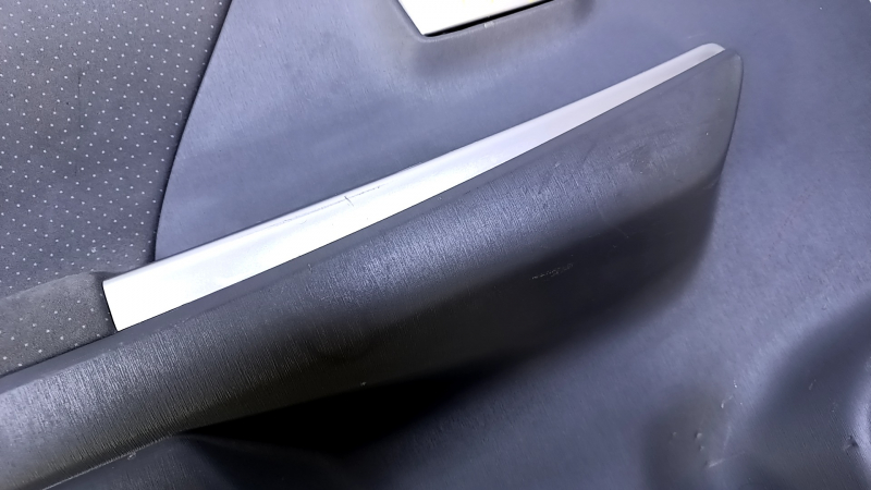 Door trim card rear left Toyota Prius V 12-17 dark gray with dark gray insert cloth, armrest dark gray cloth, scuffs, scratches, dents, pokes, nicks