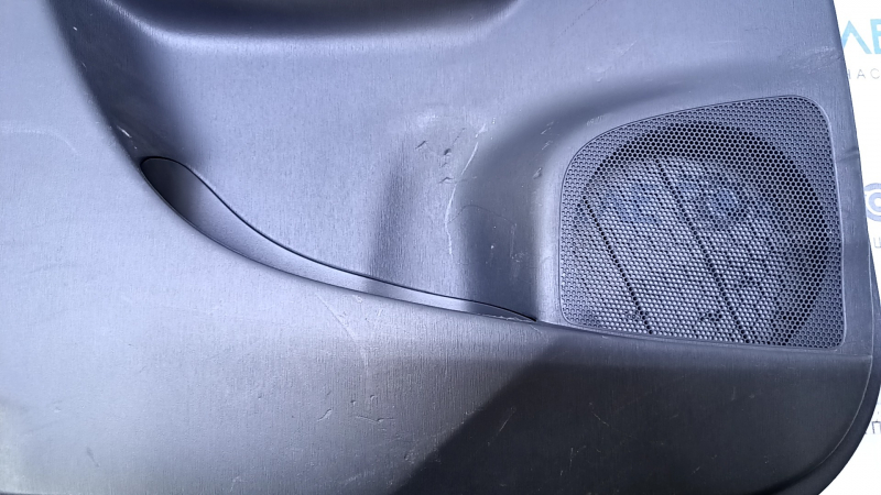 Door trim card rear left Toyota Prius V 12-17 dark gray with dark gray insert cloth, armrest dark gray cloth, scuffs, scratches, dents, pokes, nicks