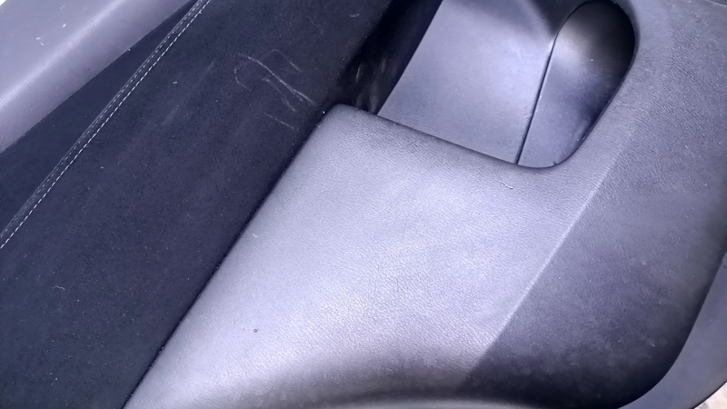 Door trim card rear left Nissan Pathfinder 13-20 black with black insert cloth, armrest black cloth, handles gray structure, scratches, abrasions, bump