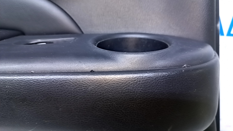 Door trim card rear left Nissan Pathfinder 13-20 black with black insert leather, armrest black leather, handles gray structure, scratches, abrasions, scuffs, dents