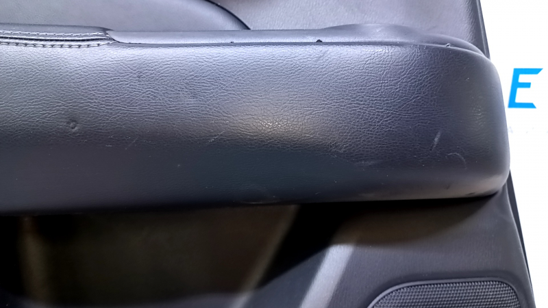 Door trim card rear left Nissan Pathfinder 13-20 black with black insert leather, armrest black leather, handles gray structure, scratches, abrasions, scuffs, dents
