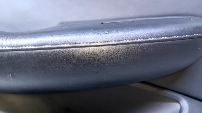 Door trim card rear left Infiniti QX50 19- black with black insert leather, armrest black leather, molding gray structure, bumps, dents, scuffs, abrasions, scratches