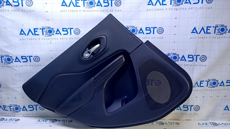 Door trim card rear left Jeep Cherokee KL 14-18 black with black insert leather, armrest black leather, molding dark wood, scratches, abrasions, dents
