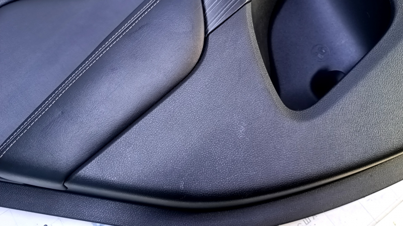 Door trim card rear left Jeep Cherokee KL 14-18 black with black insert leather, armrest black leather, molding dark wood, scratches, abrasions, dents