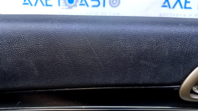 Door trim card rear left Jeep Grand Cherokee WK2 14-16 black with black insert leather, armrest black leather, white stitching, molding with chrome, under mat black wood, pokes, scuffs, scratches, scu