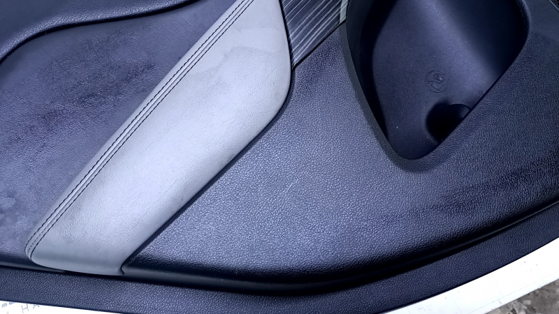 Door trim card rear left Jeep Cherokee KL 14-18 black with black insert leather, armrest gray leather, molding dark wood, scratches, abrasions, dents, bumps