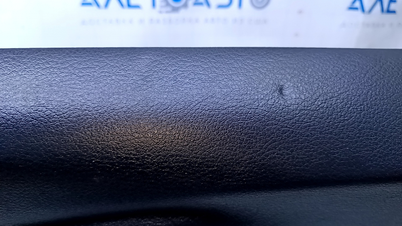 Door trim card rear left Jeep Cherokee KL 14-18 black with black insert cloth, armrest black leather, molding dark wood, scuffs, dents, abrasions, bumps