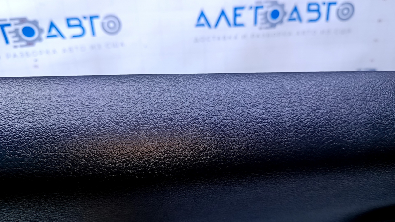Door trim card rear left Jeep Cherokee KL 14-18 black with black insert cloth, armrest black leather, molding dark wood, scuffs, dents, abrasions, bumps