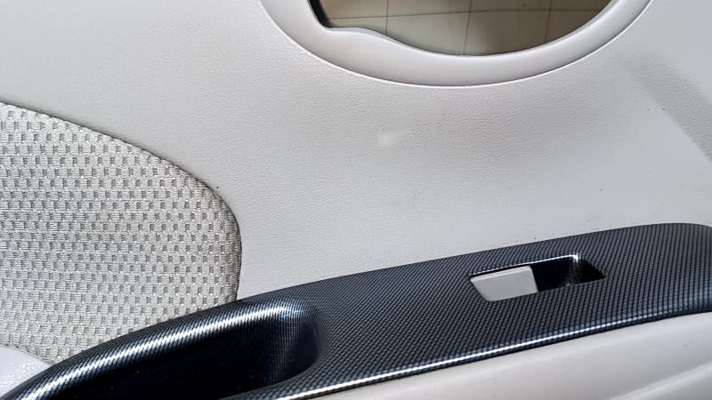 Door trim card rear left Nissan Versa 12-19 usa gray with gray insert cloth, armrest gray plastic, scratches, abrasions, whitened plastic