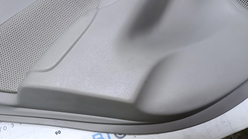 Door trim card rear left Nissan Versa 12-19 usa gray with gray insert cloth, armrest gray plastic, scratches, abrasions, whitened plastic