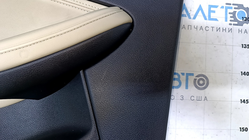Door trim card rear left Infiniti QX30 17- black with beige insert leather, armrest beige leather, molding black-gray gloss, dents, scratches, abrasions