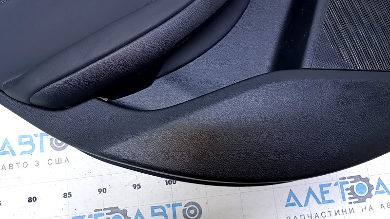 Door trim card rear left Infiniti QX30 17- black with black insert leather, armrest black leather, molding black-gray gloss, dents, scratches, abrasions