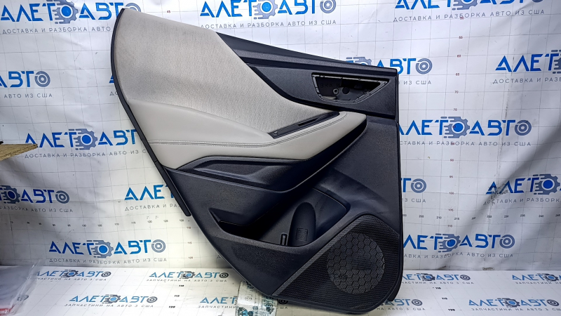 Door trim card rear left Subaru Forester 19- SK black with gray insert cloth, armrest leather gray, molding black matte, scuffs, for dry cleaning, scratches